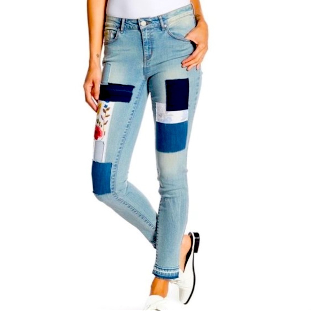 William Rast Perfect Relaxed Skinny Jeans Patchwork boho Eclectic 24 0 euc